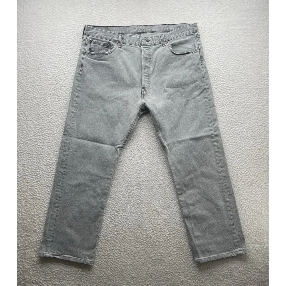 Levis 501 Jeans‎ Mens 38x28 (Tag 38x29) Gray Button Fly Straight Leg 100% Cotton